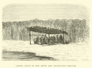 Antis和Antihuaris印第安人的Ajoupa（小屋） 作者 爱德华·里奥（Edouard Riou）